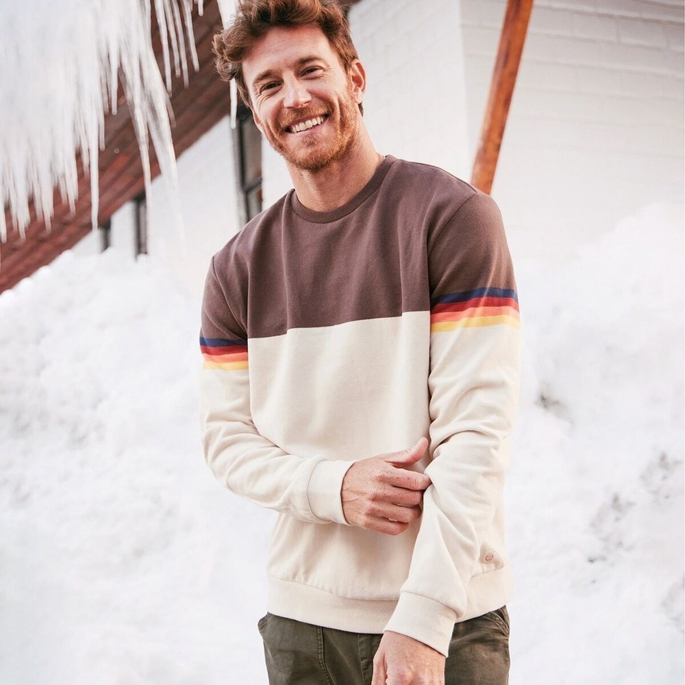 Marine Layer Signature‎ Colorblock Retro Sweater in Brown Sunset Size Small Mens